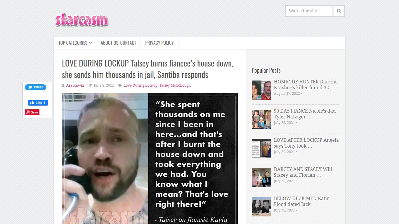 Love During Lockup Talsey burns fiancee's house down, she ... - Starcasm